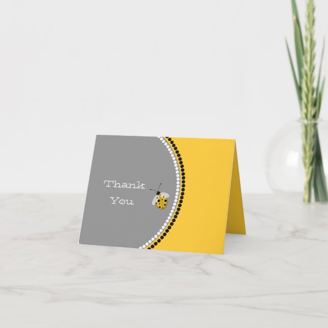 Tarjeta De Agradecimiento La mariquita gris y amarilla elegante le agradece (Anverso)