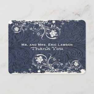 Tarjeta De Agradecimiento La mirada de cuero azul rústica de lujo le