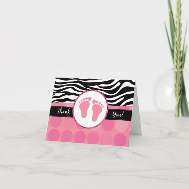 Tarjeta De Agradecimiento La MOD Baby Shower doblado estampado de zebra le (Anverso)