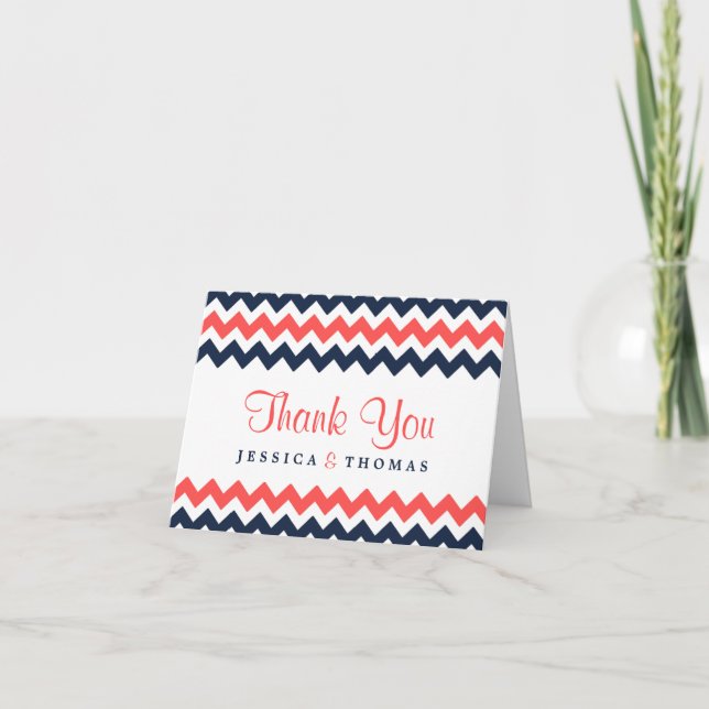 Tarjeta De Agradecimiento La moderna colección de Bodas de Chevron Navy & Co (Anverso)