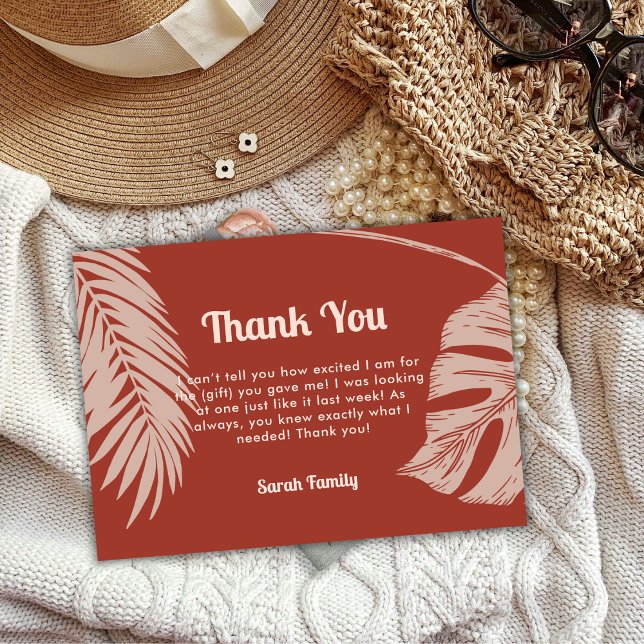 Tarjeta De Agradecimiento La moderna playa tropical del Boho deja Baby Showe (Modern Boho Tropical Beach Leaves Baby Shower Thank You Card)