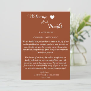 Tarjeta De Agradecimiento La moderna terracota bienvenida y gracias boda
