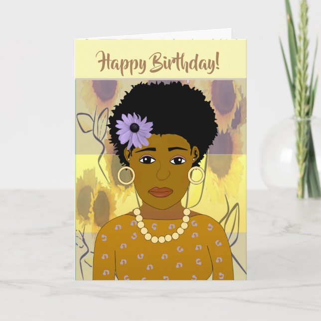 Tarjeta De Agradecimiento La mujer afroamericana aquí es cumpleaños del gira (Anverso)