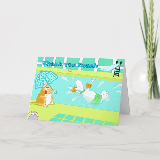 Tarjeta De Agradecimiento La natación divertida le agradece entrenar la (Anverso)