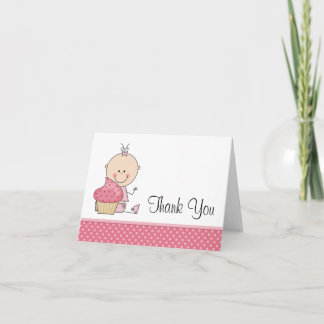 Tarjeta De Agradecimiento La niña dulce del lunar del rosa de la magdalena