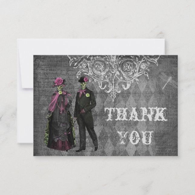 Tarjeta De Agradecimiento La novia y el novio espeluznantes de Halloween le (Anverso)