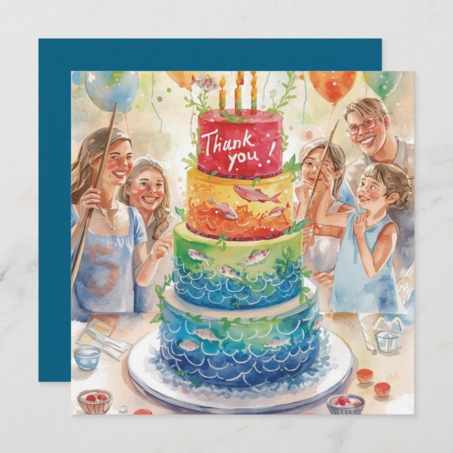 Tarjeta De Agradecimiento La pesca con temática de cumpleaños enganchada a l (Anverso / Reverso)