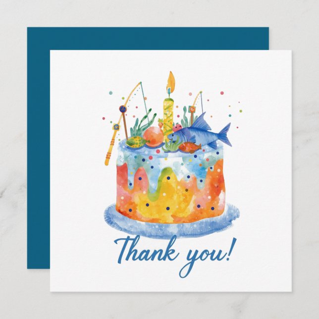 Tarjeta De Agradecimiento La pesca con temática de cumpleaños enganchada a l (Anverso / Reverso)