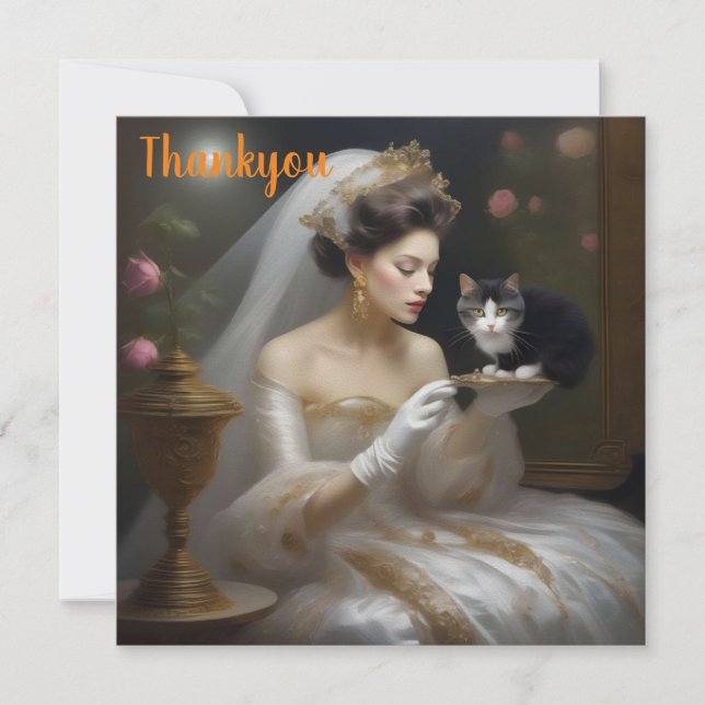 Tarjeta De Agradecimiento La pintura al aceite de la novia del gato, (Anverso)
