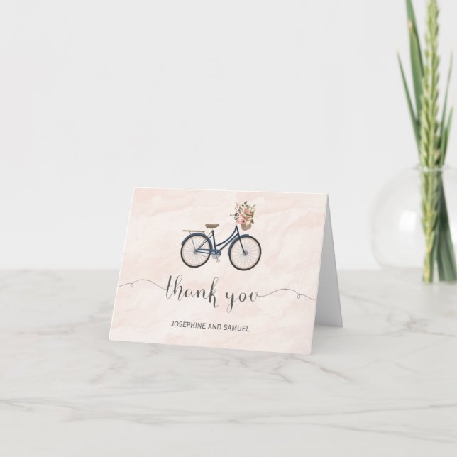 Tarjeta De Agradecimiento La pizarra de las flores de la bicicleta le (Anverso)