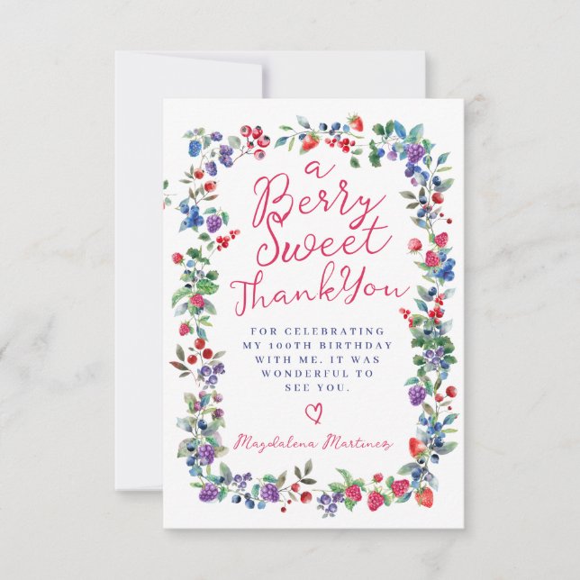 Tarjeta De Agradecimiento La plana de cumpleaños número 100 del Boho Berry r (Anverso)