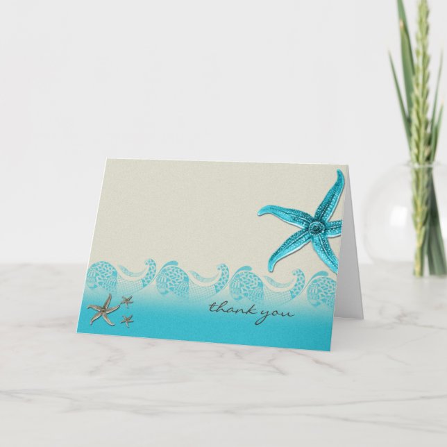 Tarjeta De Agradecimiento La playa en arena y la aguamarina le agradecen (Anverso)