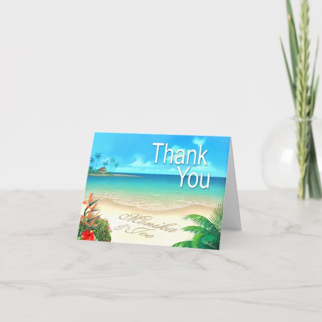 Tarjeta De Agradecimiento La playa exótica 5,6" x4" le agradece cardar (Anverso)