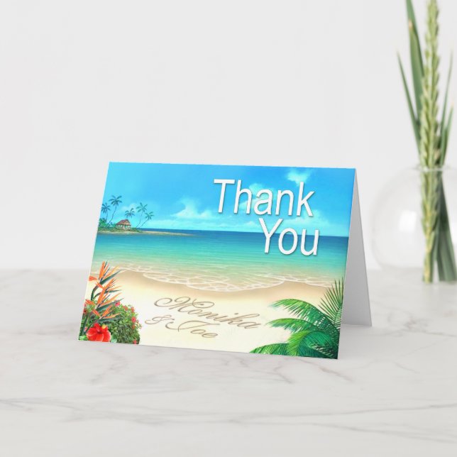 Tarjeta De Agradecimiento La playa exótica 7" x5" le agradece cardar (Anverso)
