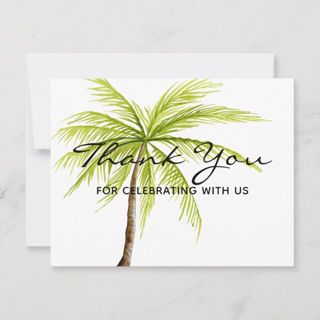Tarjeta De Agradecimiento La playa tropical de la palmera le agradece (Anverso)