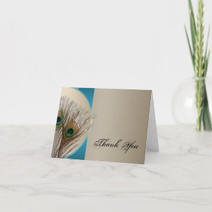 Tarjeta De Agradecimiento La pluma de color topo moderna del pavo real de la