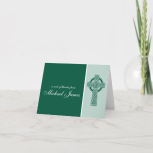 Tarjeta De Agradecimiento La primera comunión de la cruz religiosa verde le