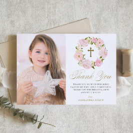 Tarjeta De Agradecimiento La primera comunión sagrada de Rubor Pink Peony