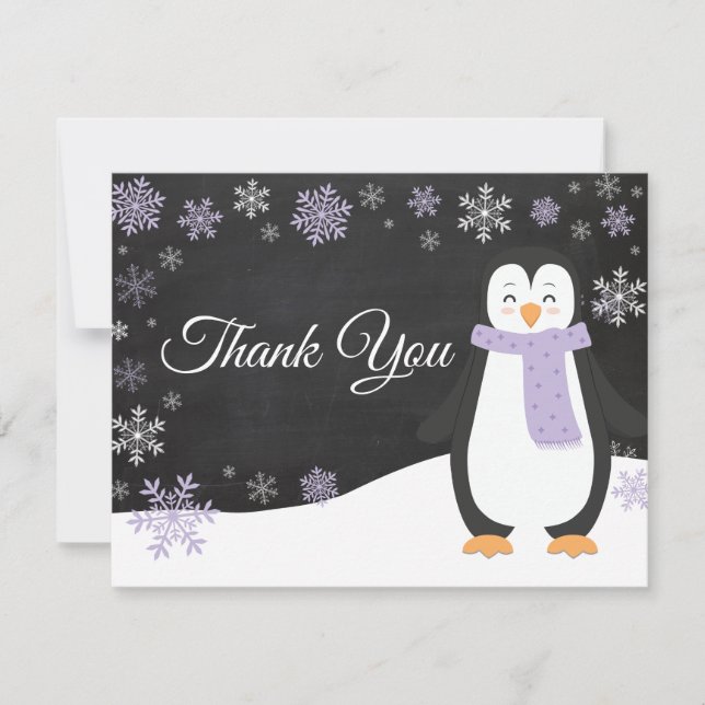 Tarjeta De Agradecimiento La púrpura del copo de nieve del pingüino del (Anverso)