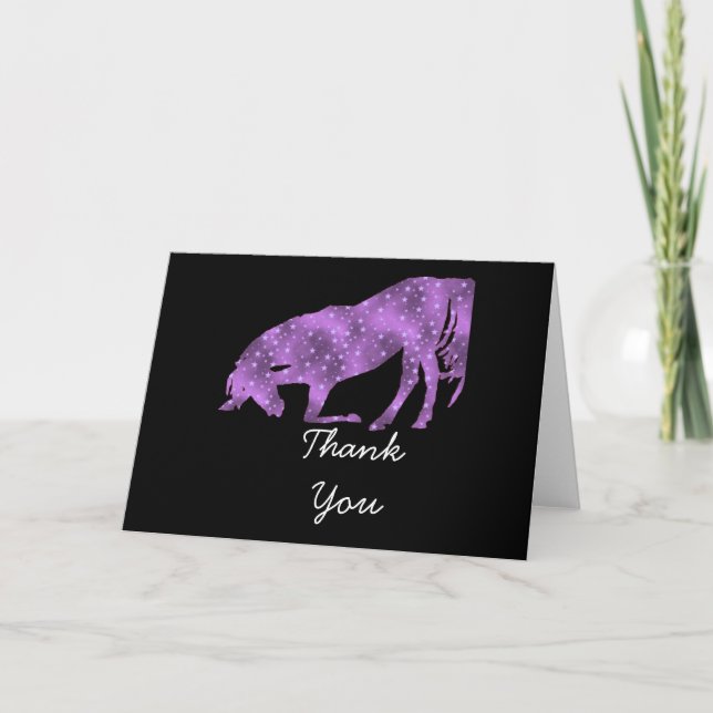 Tarjeta De Agradecimiento La púrpura en silueta negra del caballo le (Anverso)