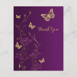 Tarjeta De Agradecimiento La púrpura, oro floral, mariposas le agradece