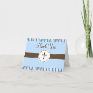 Tarjeta De Agradecimiento La raya azul del bautizo le agradece cardar
