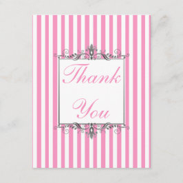 Tarjeta De Agradecimiento La raya rosada y blanca con plata le agradece