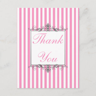 Tarjeta De Agradecimiento La raya rosada y blanca con plata le agradece