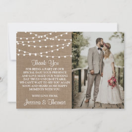 Tarjeta De Agradecimiento La Rustic Burlap String ilumina la colección Boda