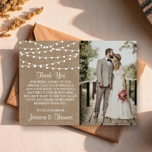 Tarjeta De Agradecimiento La Rustic Burlap String ilumina la colección Boda