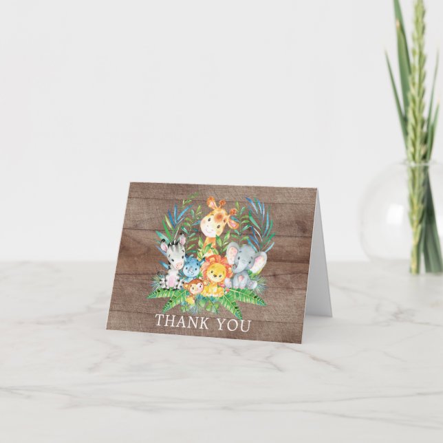 Tarjeta De Agradecimiento La selva Baby Shower del safari le agradece (Anverso)
