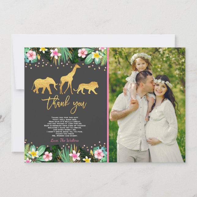 Tarjeta De Agradecimiento La selva Baby Shower le agradece cardar la ducha (Anverso)