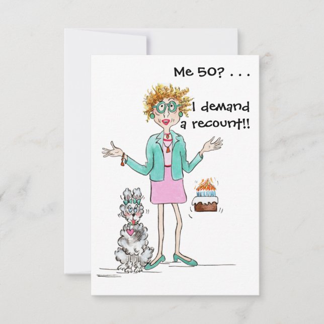 Tarjeta De Agradecimiento La señora de cabello rojo cumple 50 años y protest (Anverso)