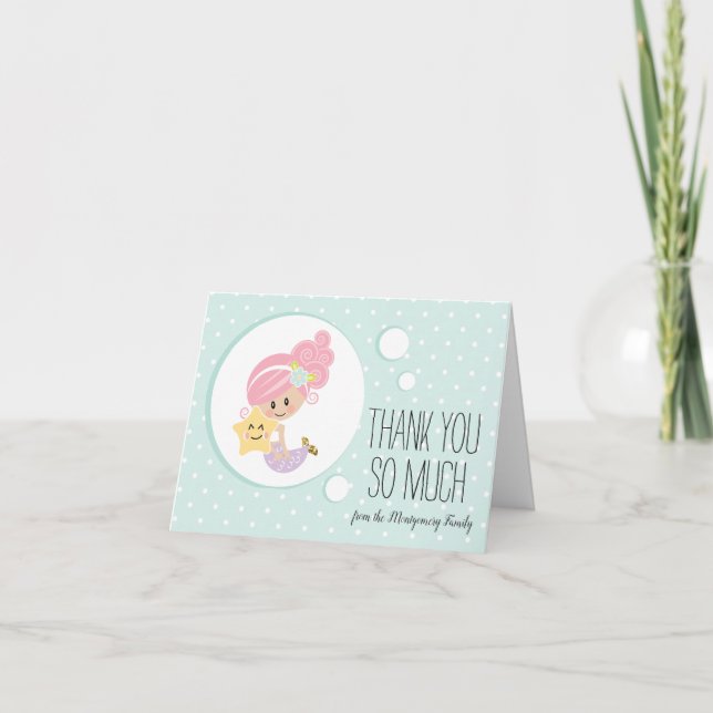 Tarjeta De Agradecimiento La sirena Baby Shower le agradece piel ligera de (Anverso)