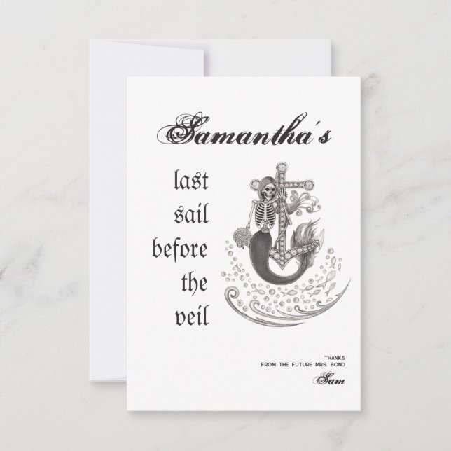 Tarjeta De Agradecimiento La sirena gótica del último velo en vela bachiller (Anverso)