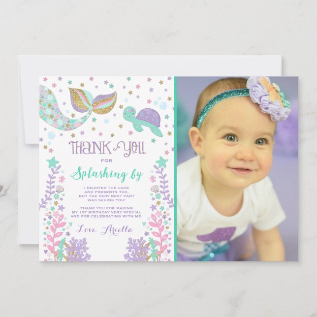 Tarjeta De Agradecimiento La sirena le agradece cardar debajo del mar le (Anverso)