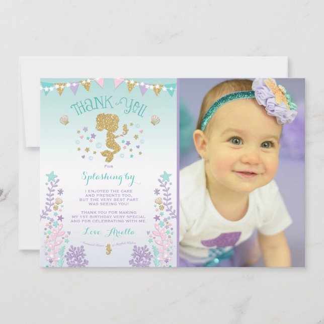 Tarjeta De Agradecimiento La sirena le agradece cardar debajo del mar le (Anverso)