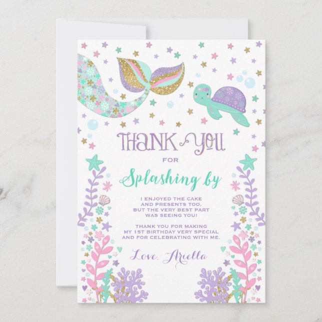 Tarjeta De Agradecimiento La sirena le agradece cardar debajo del mar le (Anverso)