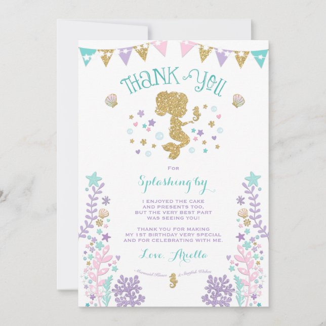 Tarjeta De Agradecimiento La sirena le agradece cardar debajo del mar le (Anverso)