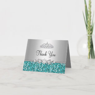 Tarjeta De Agradecimiento La tiara verde azulada del purpurina y del