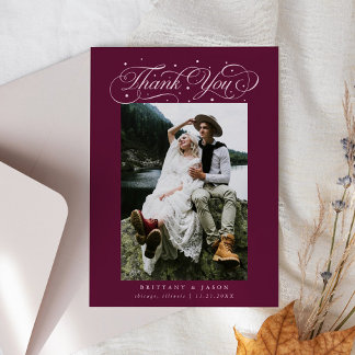 Tarjeta De Agradecimiento La tipografía de guión elegante puntos Boda Cranbe