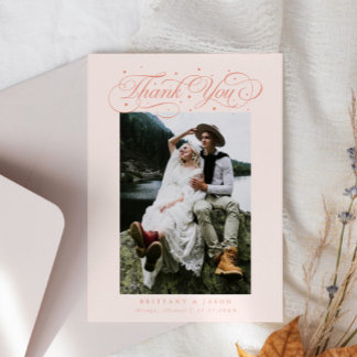 Tarjeta De Agradecimiento La tipografía de guiones elegantes puntos Boda Pea