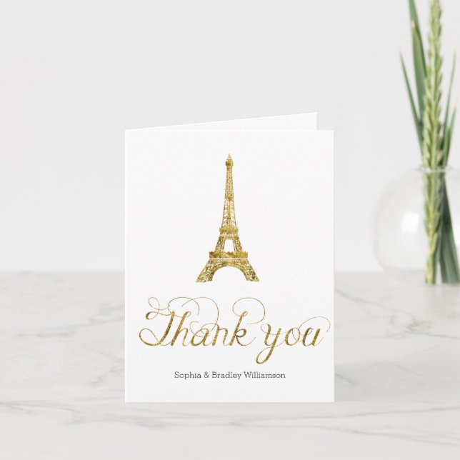 Tarjeta De Agradecimiento La torre Eiffel del oro le agradece (Anverso)