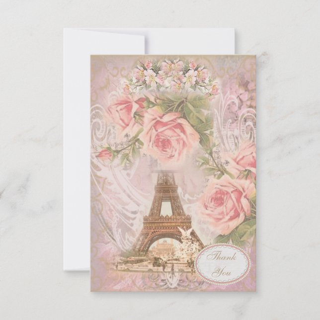 Tarjeta De Agradecimiento La torre Eiffel elegante lamentable le agradece (Anverso)