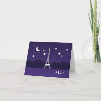 Tarjeta De Agradecimiento La torre Eiffel en la noche le agradece cardar