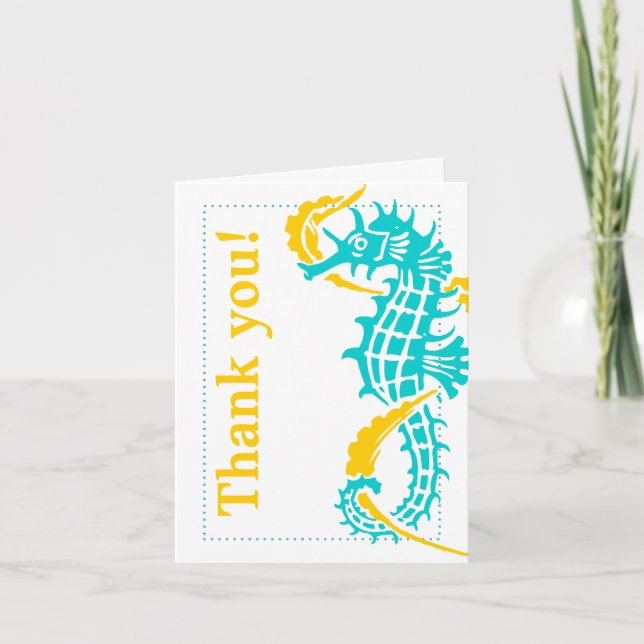 Tarjeta De Agradecimiento La turquesa del Seahorse, boda amarillo le (Anverso)