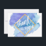 Tarjeta De Agradecimiento La turquesa verde azulada azul de la acuarela<br><div class="desc">La acuarela moderna preciosa LE AGRADECE las tarjetas con el texto en frente. Azul, trullo, turquesa, púrpura, mezcla violeta de colores. Letras de la escritura. Falso marco del efecto metalizado de oro. DETRÁS DE LA TARJETA debe en blanco y la opción añadir su mensaje manuscrito. Perfeccione para cualquier ocasión tal...</div>