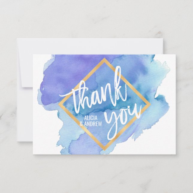 Tarjeta De Agradecimiento La turquesa verde azulada azul de la acuarela (Anverso)