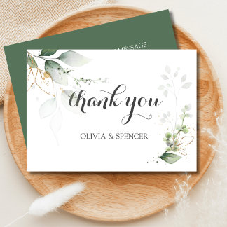 Tarjeta De Agradecimiento La vegetación de las hojas de oro blanco Boda Grac