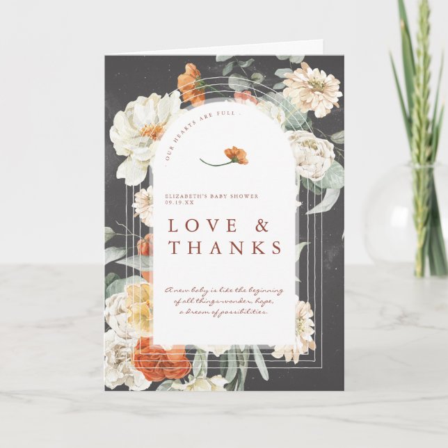 Tarjeta De Agradecimiento La vegetación floral oscura Boho | Baby Shower Gra (Anverso)